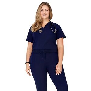 Mandala Scrub‎ Top Women’s Size Extra Large Navy Blue 6 Pocket Top Short Sleeves